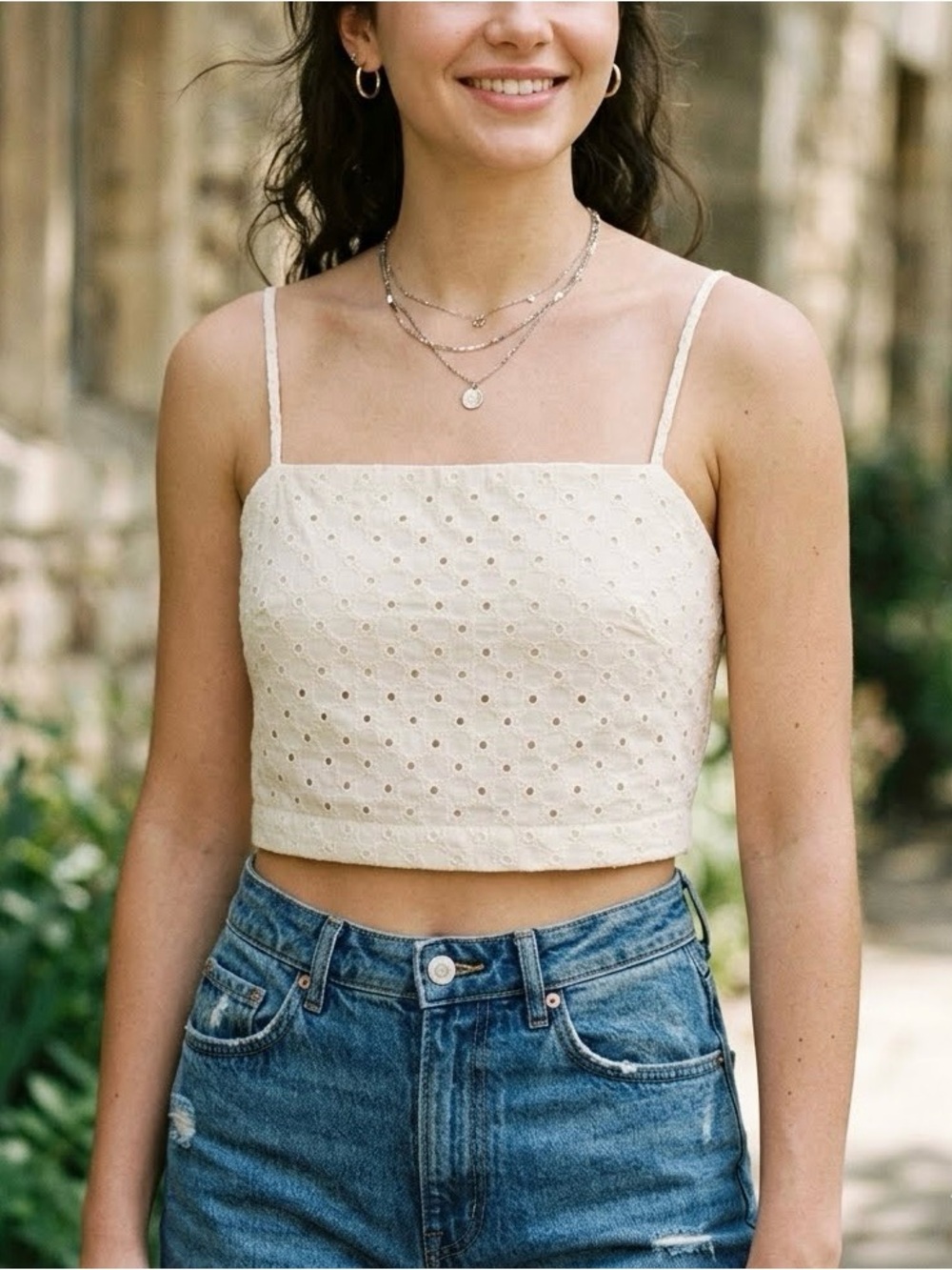 Banana Republic Cream Eyelet Crop Top Bralette Tank New With Tags Size Large